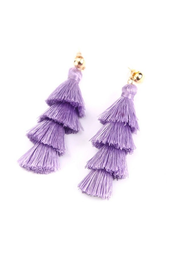 BaubleStar - Fashion Gold Tassel Dangle Earrings Layered Long Bonita Tiered Lavender Purple Thread Tassel Drop Statement Jewelry For Women - Image 1