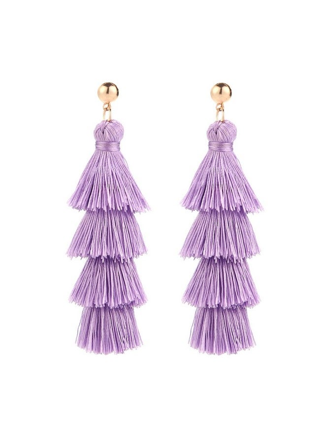 BaubleStar - Fashion Gold Tassel Dangle Earrings Layered Long Bonita Tiered Lavender Purple Thread Tassel Drop Statement Jewelry For Women - Image 1
