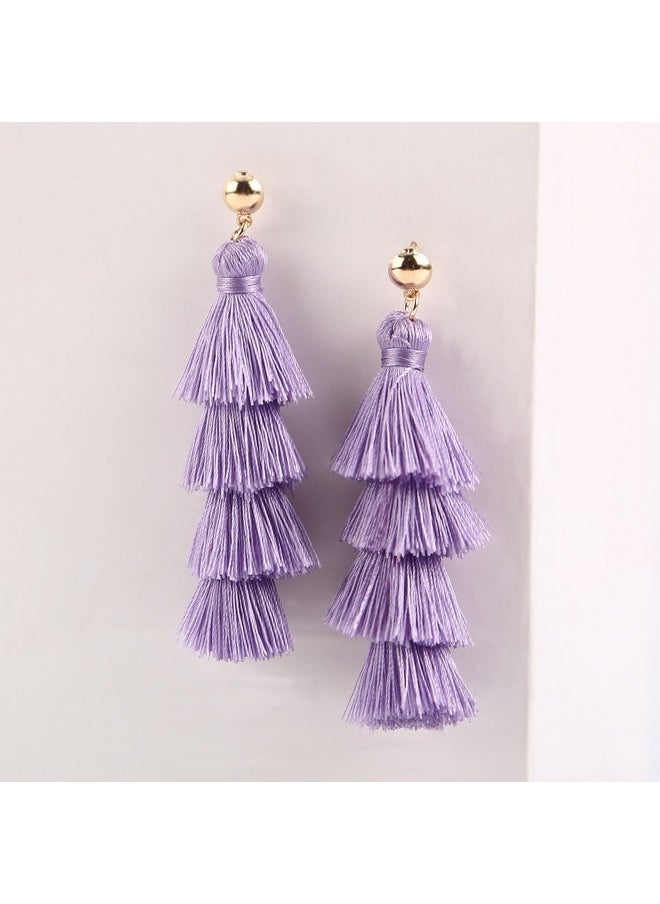 BaubleStar - Fashion Gold Tassel Dangle Earrings Layered Long Bonita Tiered Lavender Purple Thread Tassel Drop Statement Jewelry For Women - Image 1
