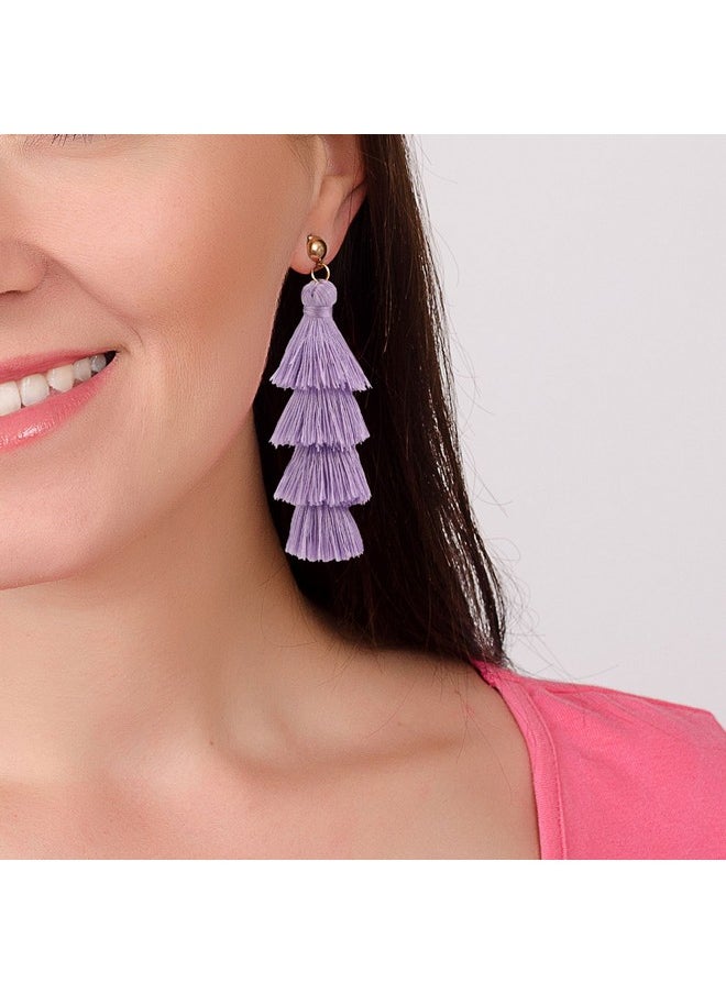 BaubleStar - Fashion Gold Tassel Dangle Earrings Layered Long Bonita Tiered Lavender Purple Thread Tassel Drop Statement Jewelry For Women - Image 1