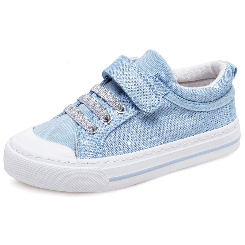 Toandon Toddler Boys Girls Kids Sneakers Walking Shoes Child Straps Buckle Hoop and Loop Low Top Non Slip Lightweight Sparkly Breathable Casual Fashion Outdoor Glitter Blue Size 10 - Image 1