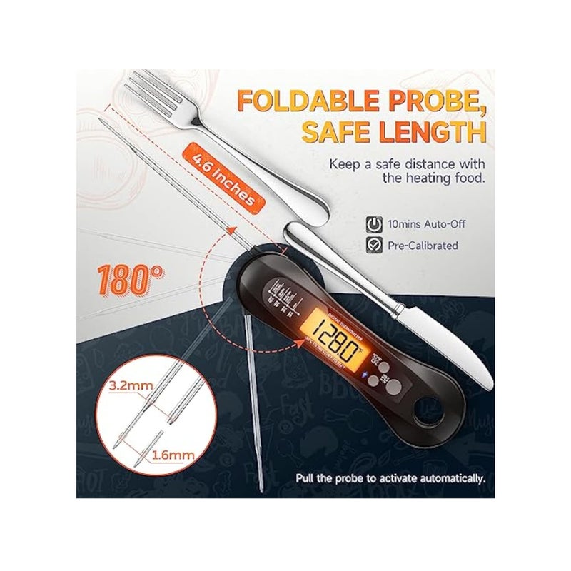 Barakah Meat Thermometer, Digital Instant Read Food Thermometer, with Foldable Probe, for Grilling and Cooking, Waterproof Ultra-Fast Instant Read, LED Display, for Monitoring of BBQ Grill, Oven, Cooking - Image 3