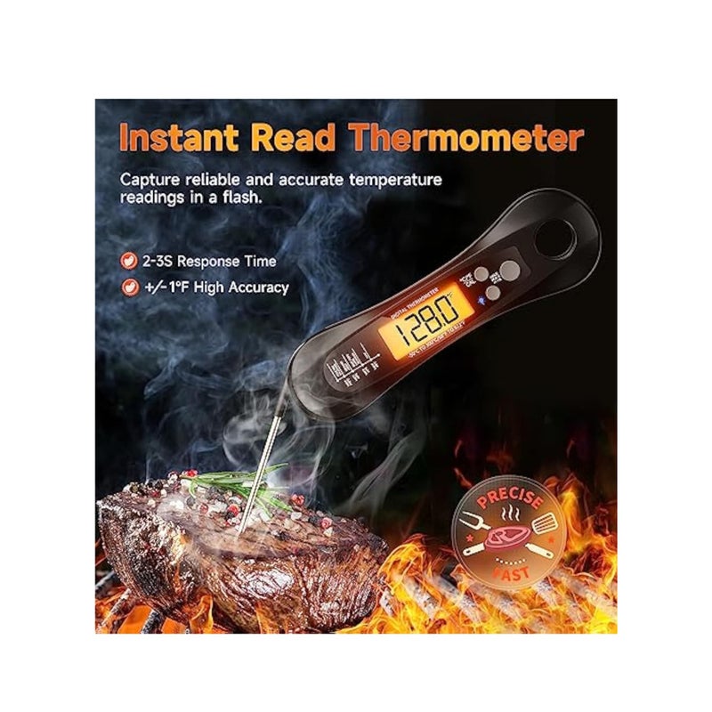 Barakah Meat Thermometer, Digital Instant Read Food Thermometer, with Foldable Probe, for Grilling and Cooking, Waterproof Ultra-Fast Instant Read, LED Display, for Monitoring of BBQ Grill, Oven, Cooking - Image 2