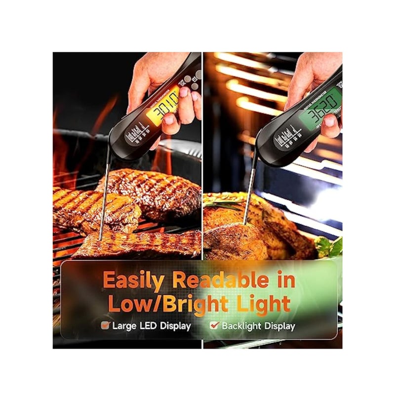 Barakah Meat Thermometer, Digital Instant Read Food Thermometer, with Foldable Probe, for Grilling and Cooking, Waterproof Ultra-Fast Instant Read, LED Display, for Monitoring of BBQ Grill, Oven, Cooking - Image 5