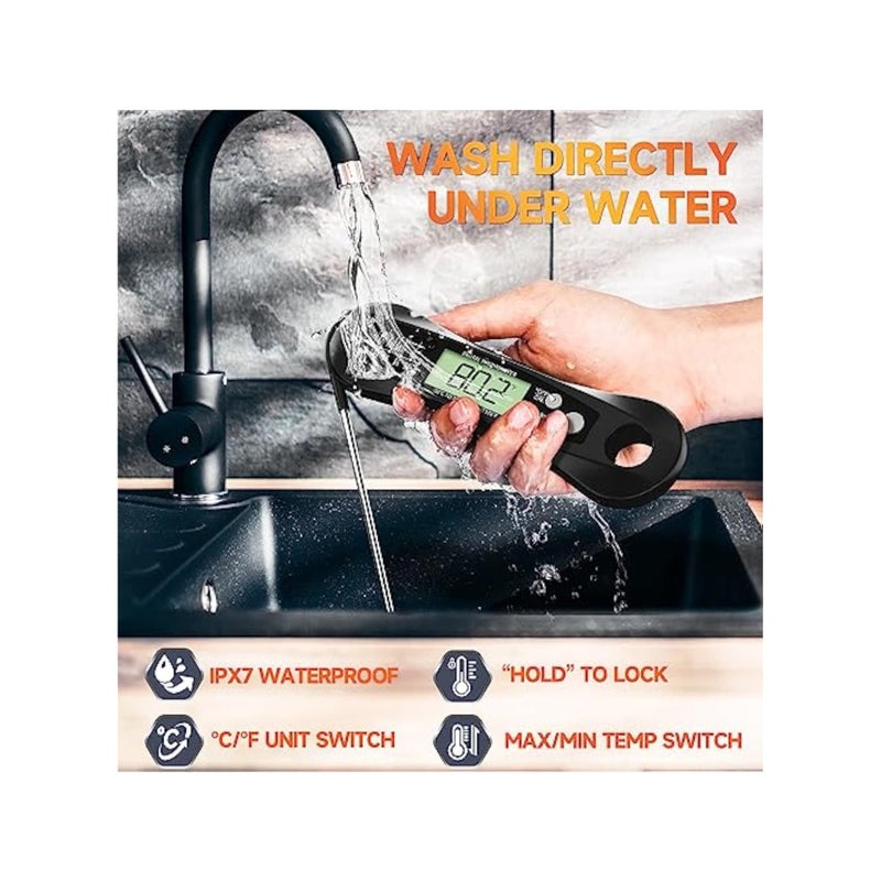 Barakah Meat Thermometer, Digital Instant Read Food Thermometer, with Foldable Probe, for Grilling and Cooking, Waterproof Ultra-Fast Instant Read, LED Display, for Monitoring of BBQ Grill, Oven, Cooking - Image 4