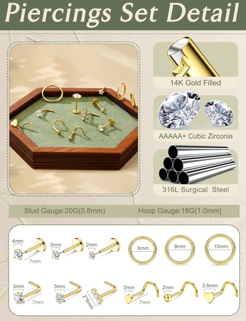 JeryWe Nose Rings for Women - 14K Gold Filled Hypoallergenic Surgical Steel Nose Rings Hoops Lip Septum Clicker Ring CZ Screw L Shaped Stud Threadless Flat Back Stud Nostril Piercing Jewelry Heart - Image 4