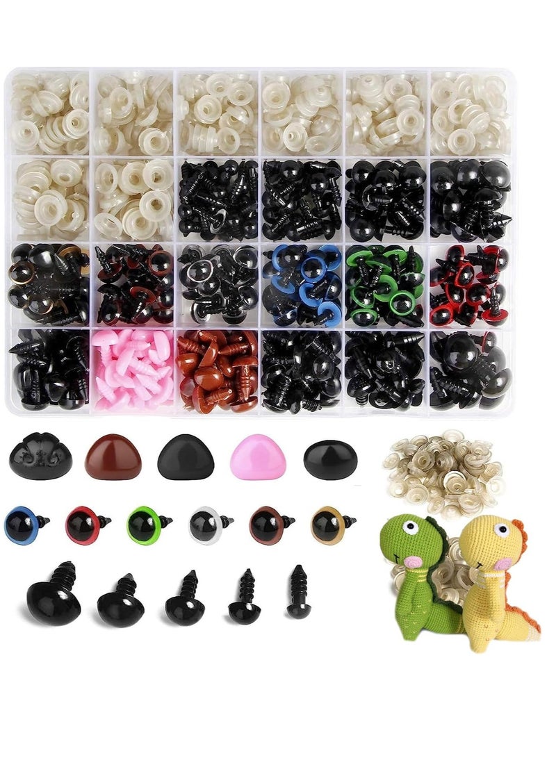 Excefore 600PCS Plastic Safety Eyes and Noses, 6mm-14mm Colorful Crochet Toy Eyes and Noses with Washers for Craft Doll Puppet Plush Animal and Teddy Bear - Image 1