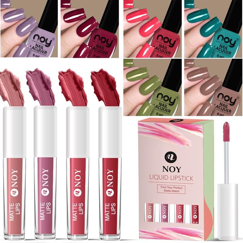Noy Nail Paint And Liquid Lipstick Combo For AllSeason Wear Vibrant Beauty Duo Nail Paint Liquid Lipstick In Rich Shades Chic Sweet Liquid Matte Lipstick Nail Polish Valentine Duo - Image 1