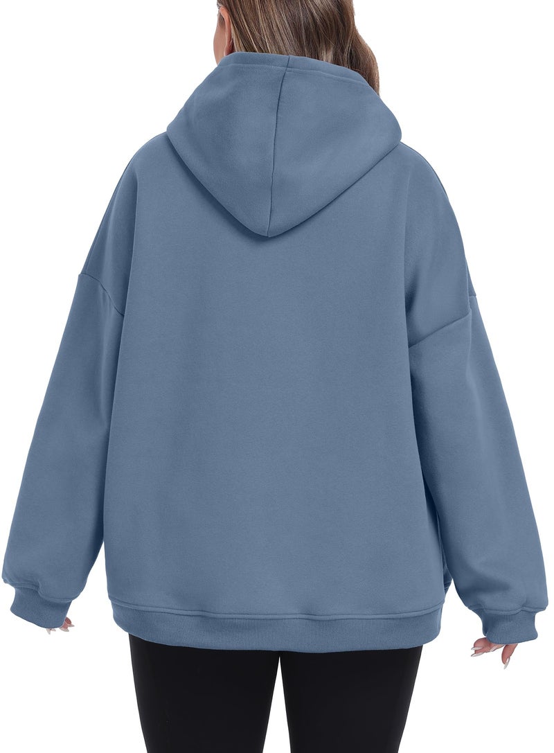 OLRIK Plus Size Winter Clothes Loose Fit Hoodies Oversized Sweatshirt Jacket Dust Blue-3X - Image 5