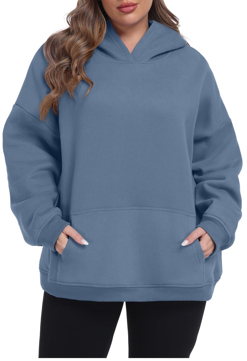 OLRIK Plus Size Winter Clothes Loose Fit Hoodies Oversized Sweatshirt Jacket Dust Blue-3X - Image 1