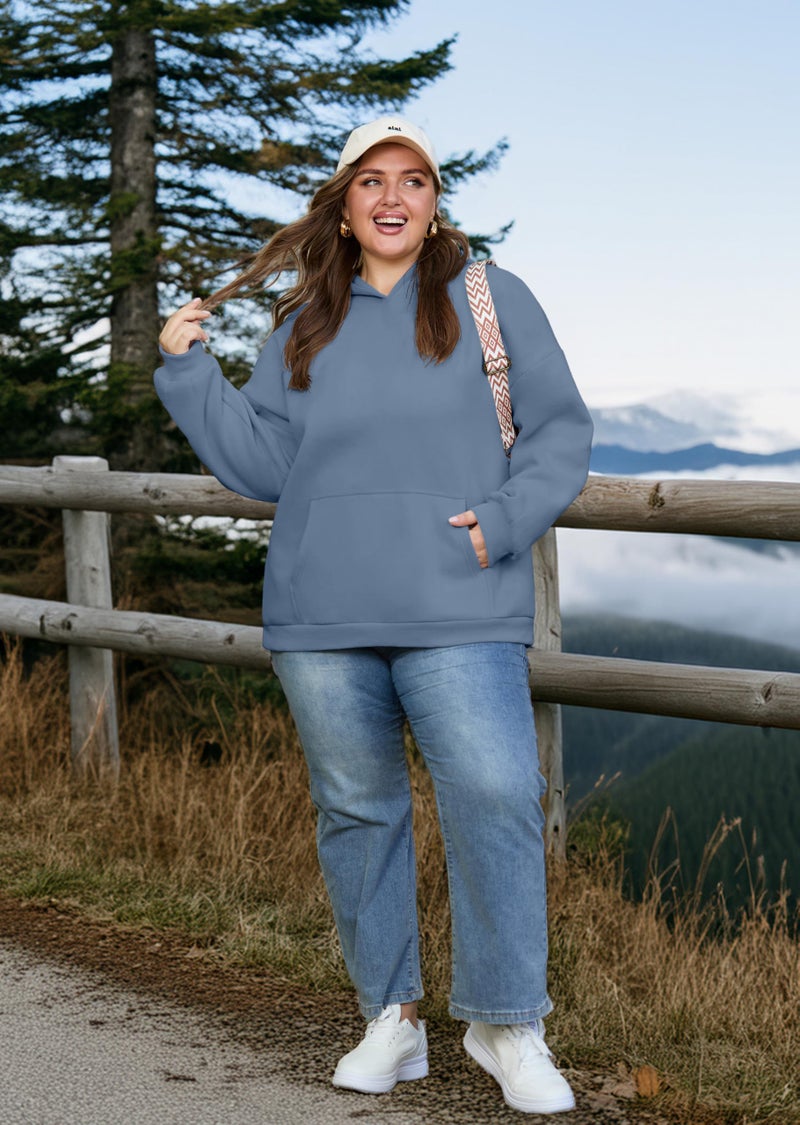 OLRIK Plus Size Winter Clothes Loose Fit Hoodies Oversized Sweatshirt Jacket Dust Blue-3X - Image 3