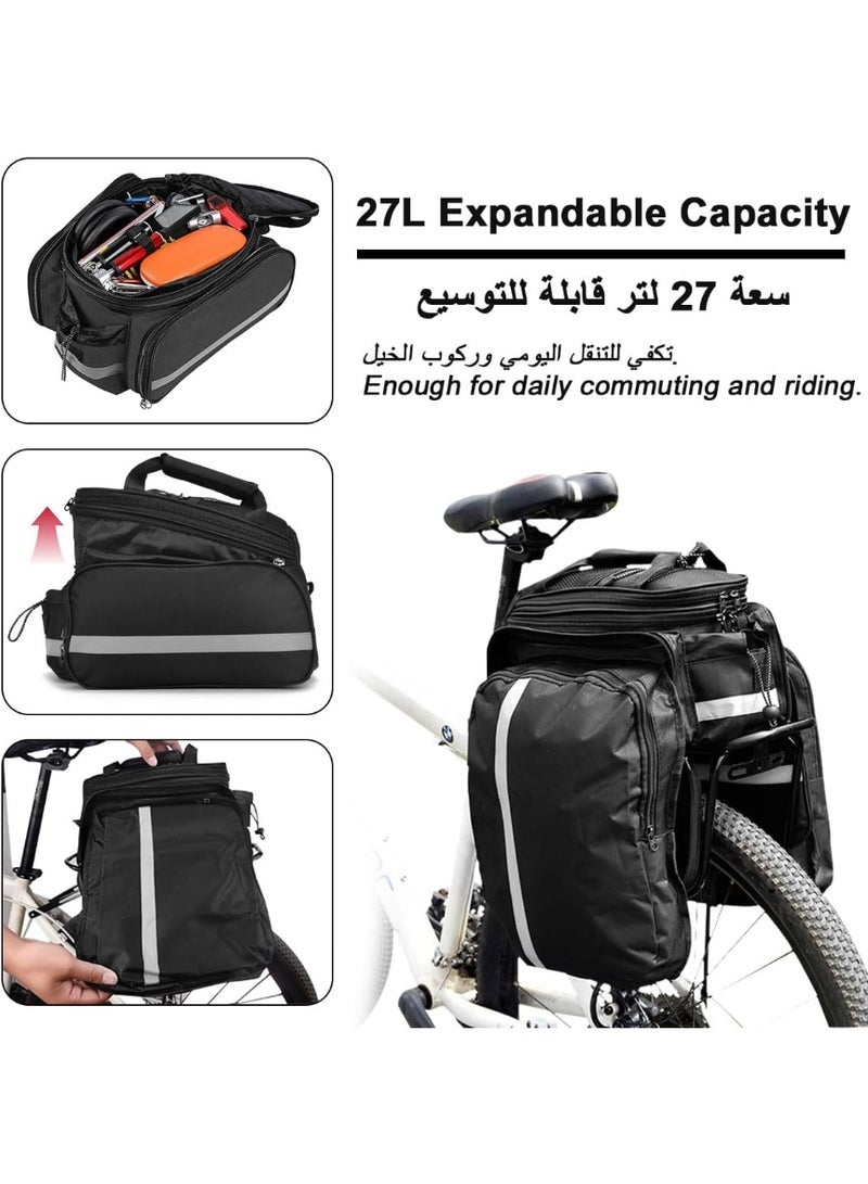 Soofam Bike Rear Rack Bag 27L, Reflective Bicycle Seat Bag Waterproof Pannier Bag Storage Luggage with Rain Cover & Cup Holder Shoulder Strap for Travel Commuter Outdoor - Image 2