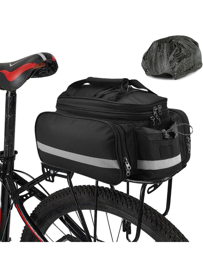 Soofam Bike Rear Rack Bag 27L, Reflective Bicycle Seat Bag Waterproof Pannier Bag Storage Luggage with Rain Cover & Cup Holder Shoulder Strap for Travel Commuter Outdoor - Image 1