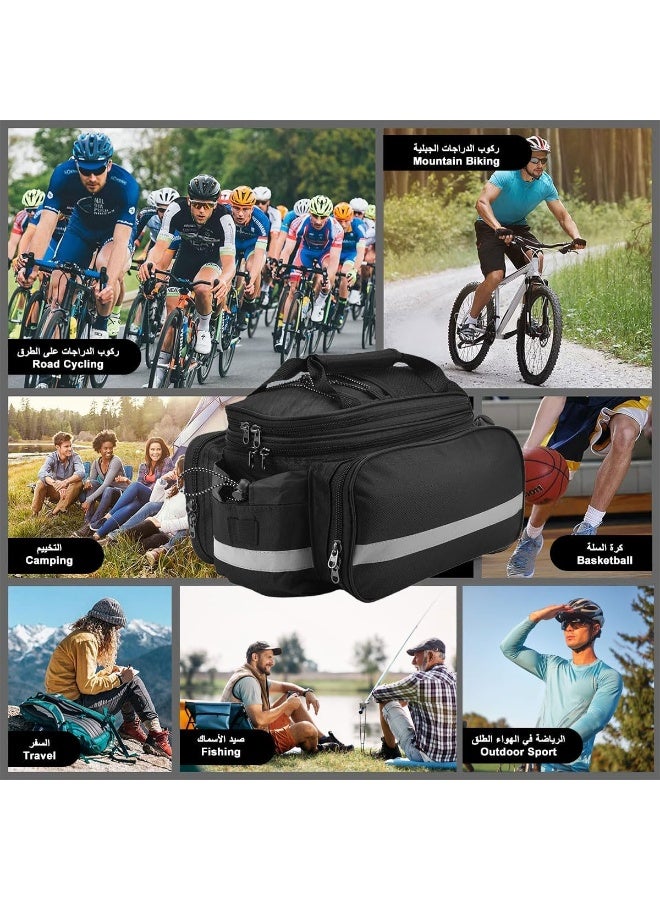 Soofam Bike Rear Rack Bag 27L, Reflective Bicycle Seat Bag Waterproof Pannier Bag Storage Luggage with Rain Cover & Cup Holder Shoulder Strap for Travel Commuter Outdoor - Image 5