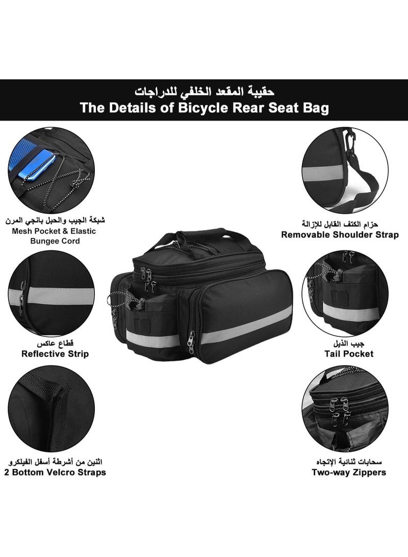 Soofam Bike Rear Rack Bag 27L, Reflective Bicycle Seat Bag Waterproof Pannier Bag Storage Luggage with Rain Cover & Cup Holder Shoulder Strap for Travel Commuter Outdoor - Image 4