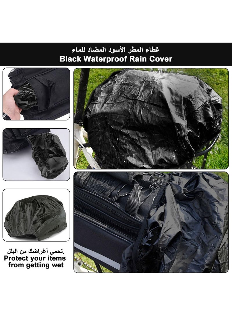 Soofam Bike Rear Rack Bag 27L, Reflective Bicycle Seat Bag Waterproof Pannier Bag Storage Luggage with Rain Cover & Cup Holder Shoulder Strap for Travel Commuter Outdoor - Image 3