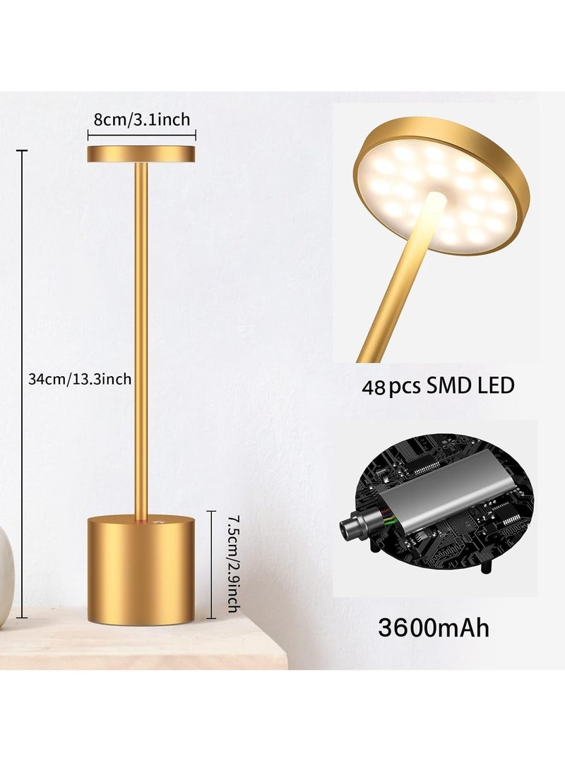 Rechargeable Cordless Table Lamps,3600mAh Portable Battery Operated LED Desk Lamps,3-Levels Stepless Dimmable Battery Powered Table Light for Restaurant/Bedroom