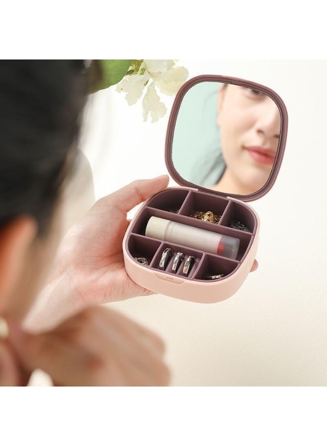 Portable Accessories Organizer with Mirror – Small Jewelry Storage Box, Lightweight Elegant Case for Handbag, Travel & Everyday Use - Image 1