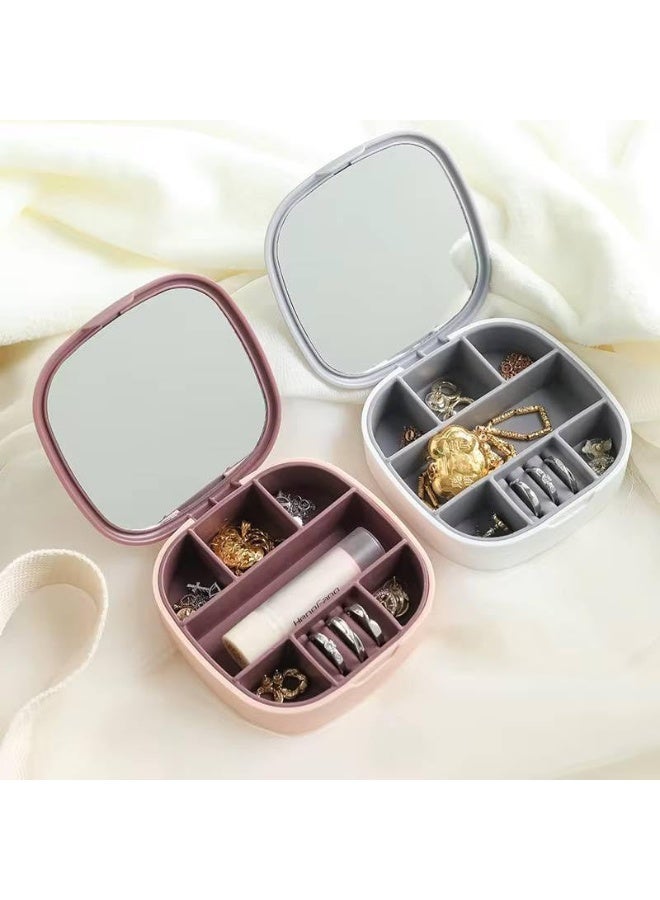 Portable Accessories Organizer with Mirror – Small Jewelry Storage Box, Lightweight Elegant Case for Handbag, Travel & Everyday Use - Image 3