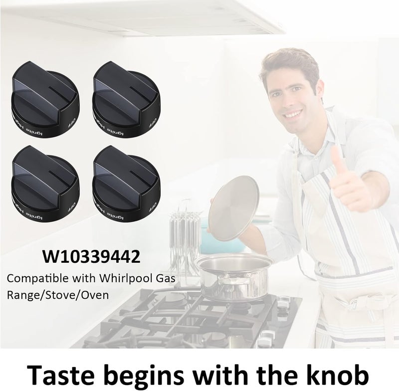 TURNEGOO مقابض مواقد الغاز W10339442، مقابض للتحكم في مواقد الطهي، لون أسود، قابلة للاستبدال، متوافقة مع أفران ومواقد الغاز من شركة Whirlpool، تحل محل WPW10339442 وPS11753188 (تُباع في عبوات من 4 قطع). - Image 5
