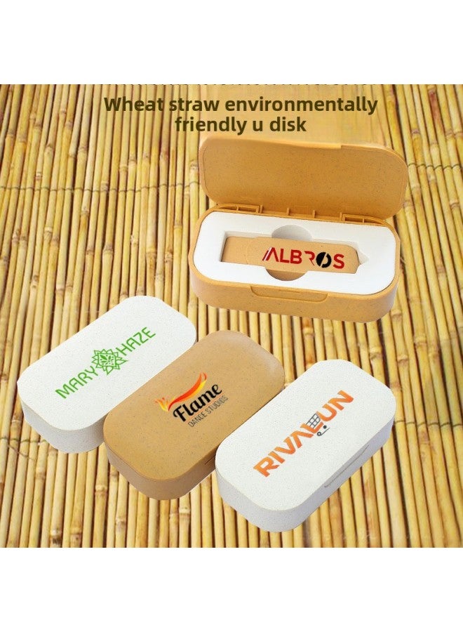 Environmental Protection Wheat Straw Rotating USB Flash Disk Degradable USB Flash Disk Government And Enterprise Printing LOGO High-speed Gift USB Flash Disk Wholesale-Color:Yellow-Capacity:USB2.0 16GB  - Image 2
