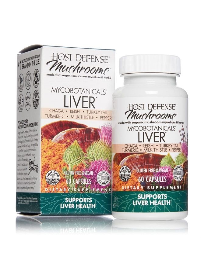 Host Defense , MycoBotanicals Liver Capsules, Supports Liver Health and Detoxification, Mushroom and Herb Supplement, 60 Capsules, Unflavored - Image 1
