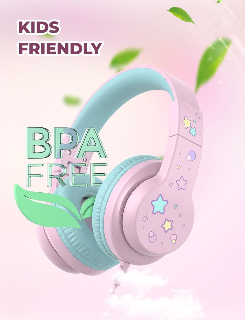 iClever Kids Headphones for School/Travel with Safe Volume 85dBA, HS19S Stereo Sound Over-Ear Girls Boys Headphones for Kids, Foldable 3.5mm Wired Headphone for iPad/Computer - Image 3