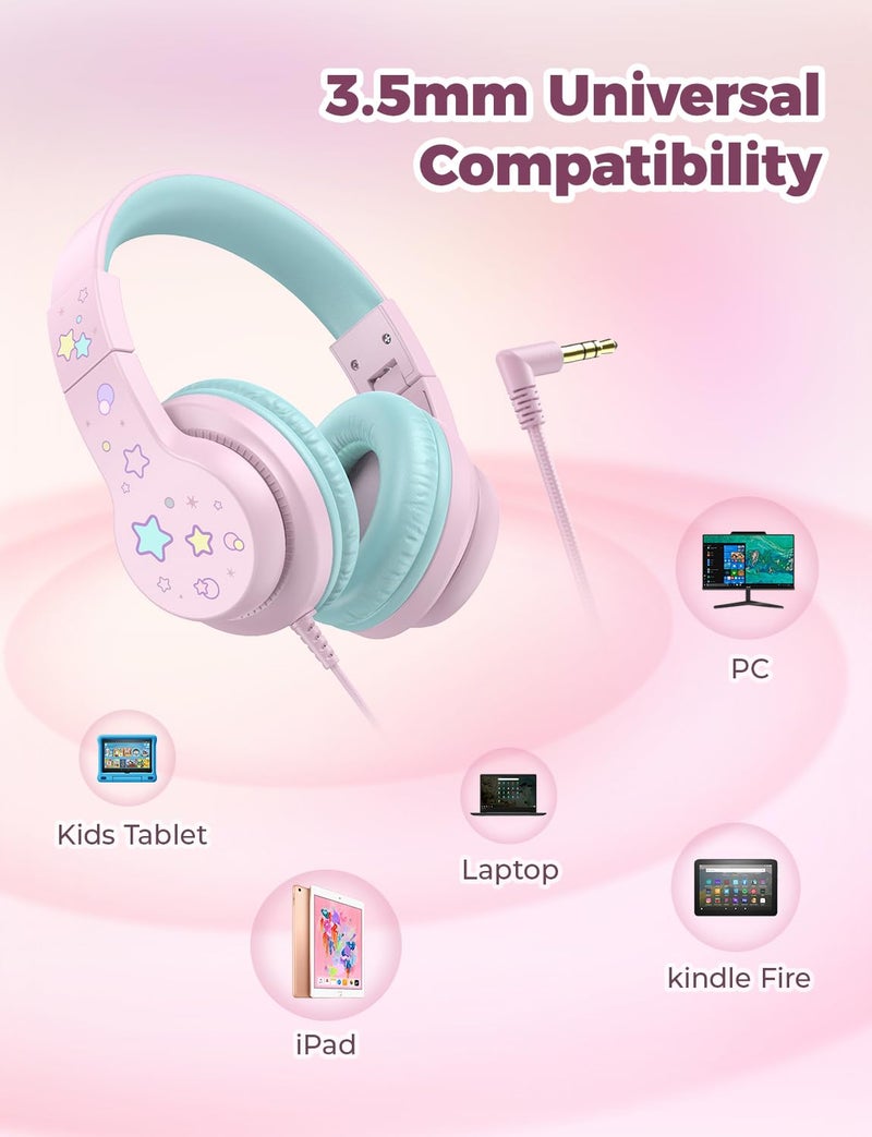 iClever Kids Headphones for School/Travel with Safe Volume 85dBA, HS19S Stereo Sound Over-Ear Girls Boys Headphones for Kids, Foldable 3.5mm Wired Headphone for iPad/Computer - Image 5