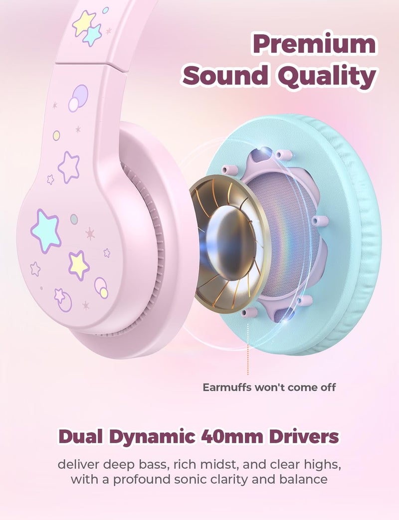 iClever Kids Headphones for School/Travel with Safe Volume 85dBA, HS19S Stereo Sound Over-Ear Girls Boys Headphones for Kids, Foldable 3.5mm Wired Headphone for iPad/Computer - Image 4