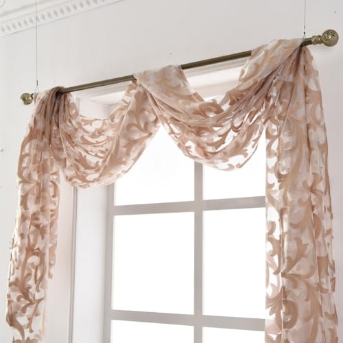 NAPEARL Jacquard Window Scarf Valance, European Style Decorative Sheer Curtain Scarf for Wedding Arch, Canopy Bed, Headboard, Gazebo, 1 Panel (Wide 54 in x Long 216 in, Beige) - Image 4