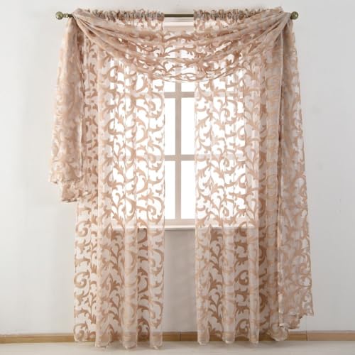NAPEARL Jacquard Window Scarf Valance, European Style Decorative Sheer Curtain Scarf for Wedding Arch, Canopy Bed, Headboard, Gazebo, 1 Panel (Wide 54 in x Long 216 in, Beige) - Image 3