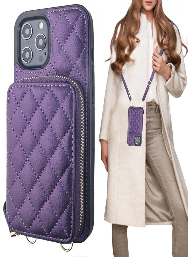 Bocasal Crossbody Wallet Case for iPhone 12 Pro Max, RFID Blocking PU Leather Zipper Handbag Purse Flip Cover, Kickstand Folio Case with Card Slots Holder Wrist Strap Lanyard 5G 6.7 Inch (Dark Purple) - Image 1
