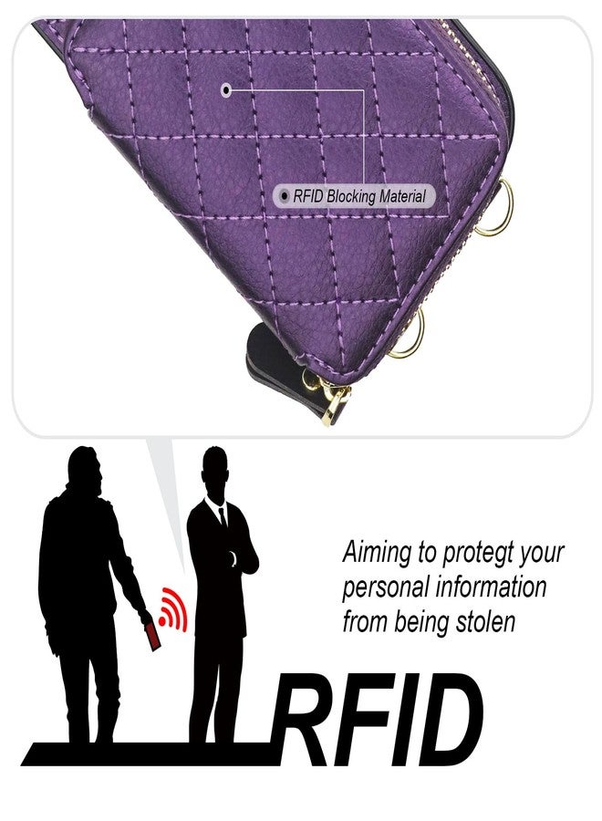 Bocasal Crossbody Wallet Case for iPhone 12 Pro Max, RFID Blocking PU Leather Zipper Handbag Purse Flip Cover, Kickstand Folio Case with Card Slots Holder Wrist Strap Lanyard 5G 6.7 Inch (Dark Purple) - Image 3