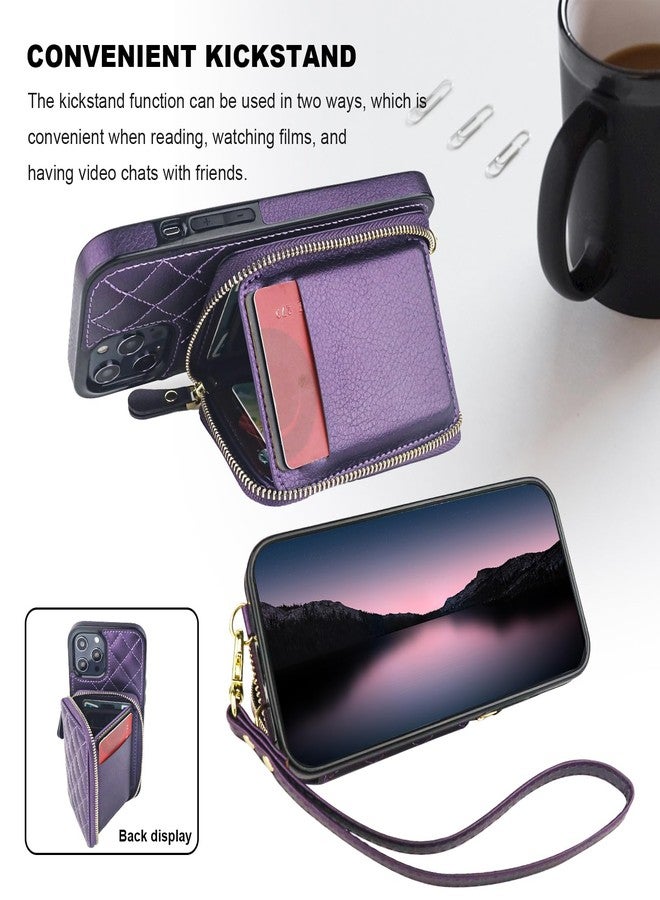 Bocasal Crossbody Wallet Case for iPhone 12 Pro Max, RFID Blocking PU Leather Zipper Handbag Purse Flip Cover, Kickstand Folio Case with Card Slots Holder Wrist Strap Lanyard 5G 6.7 Inch (Dark Purple) - Image 5