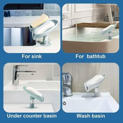 ECODEX ECODEX Unique Creative Lotus Leaf Shaped Standy Soap Holder Box Cup Home Bathroom Kitchen Silicone Plastic Self Draining Rod Punch Stand-PO2 - Image 5