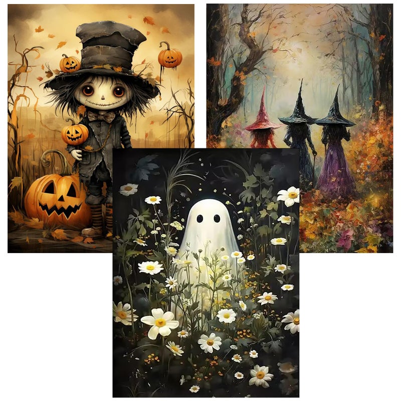Meothan Halloween Diamond Art Kits for Adults 3 Pack Ghost Witch Diamond Painting Kits for Adults 5D DIY Round Full Drill Gem Art Paint by Diamonds Dots Crafts Kits for Home Decor Gift 12x16inch - Image 2