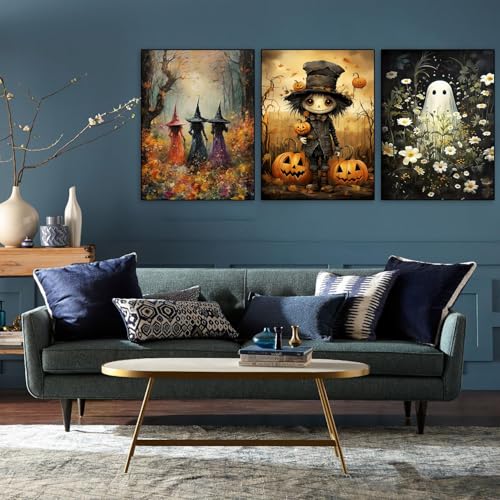 Meothan Halloween Diamond Art Kits for Adults 3 Pack Ghost Witch Diamond Painting Kits for Adults 5D DIY Round Full Drill Gem Art Paint by Diamonds Dots Crafts Kits for Home Decor Gift 12x16inch - Image 3