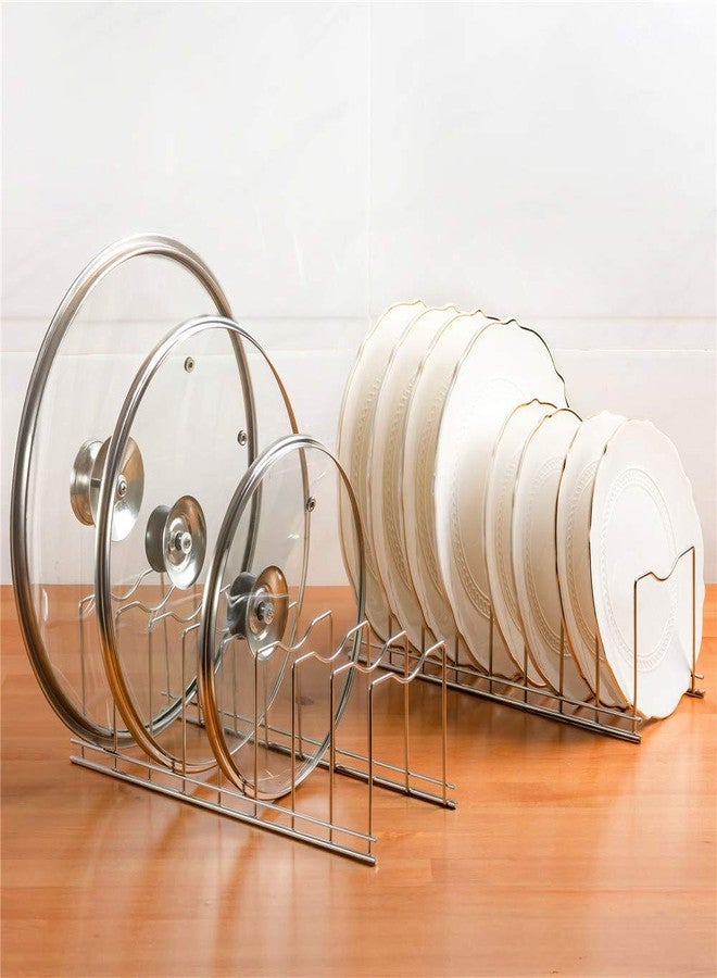 SANNO Pot Lid Holder Organizer, Rack Holder Rest Storage, for Pot Lids, Plates, Cutting Boards, Bakeware, Cooling Rack, Serving Trays, Total 8 Compartments, Stainless Steel - Image 3