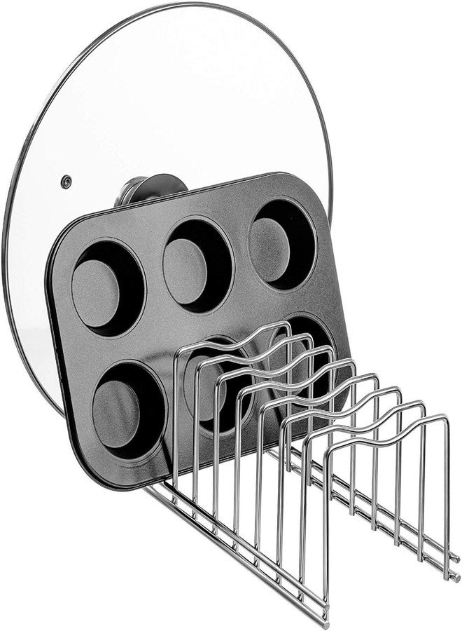 SANNO Pot Lid Holder Organizer, Rack Holder Rest Storage, for Pot Lids, Plates, Cutting Boards, Bakeware, Cooling Rack, Serving Trays, Total 8 Compartments, Stainless Steel - Image 4