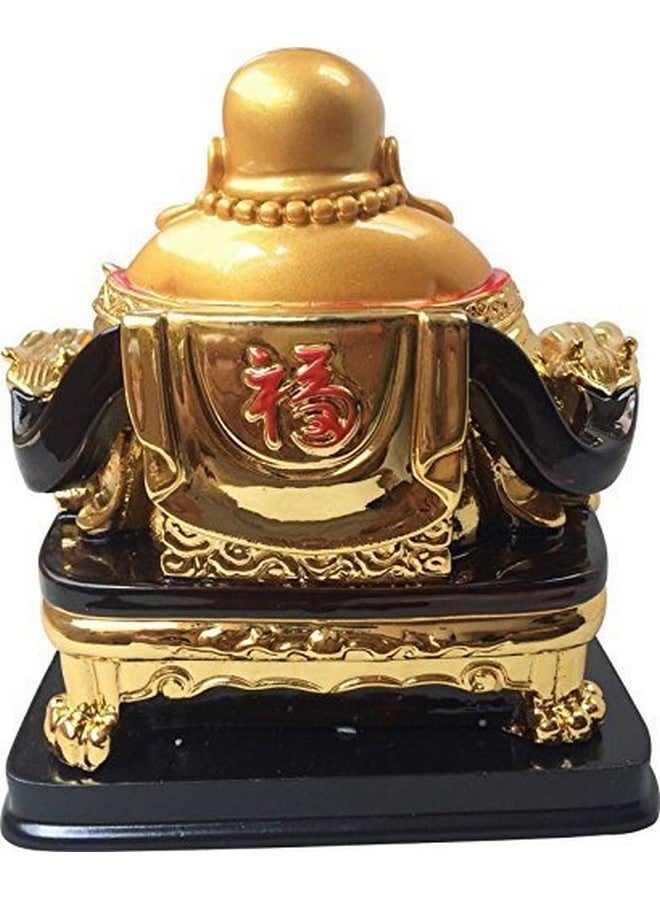 GJ Feng Shui Laughing Buddha On Chair with Ingot and Money Coin for Health, Wealth and Happiness (13 cm, Gold) - Image 4