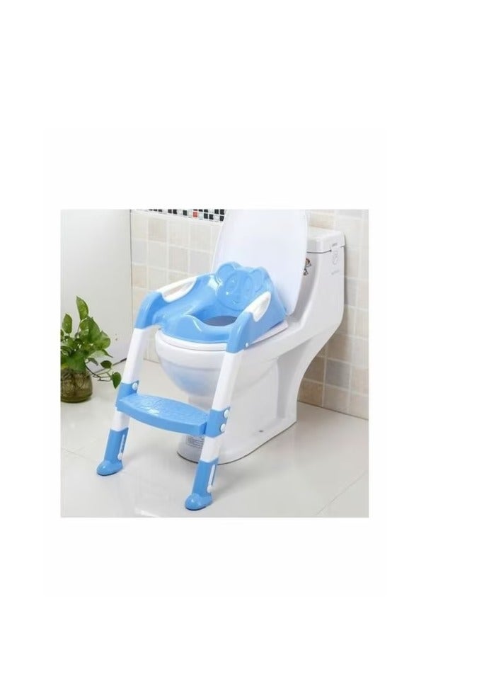 PROMASS Baby Potty Toilet Chair Training Seat With Adjustable Ladder Infant Anti Slip Folding Toilet Trainer Safety Seats Blue 40x20x40cm - Image 1