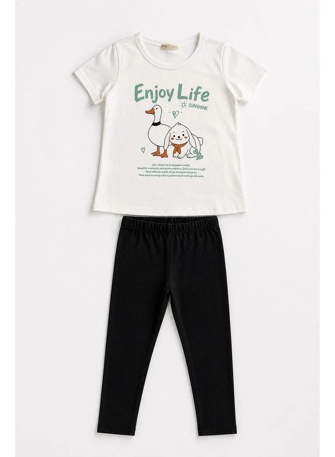 بيرندي طقم قميص قصير الأكمام وبنطال ضيق مطبوع "Enjoy Life" للفتاة.