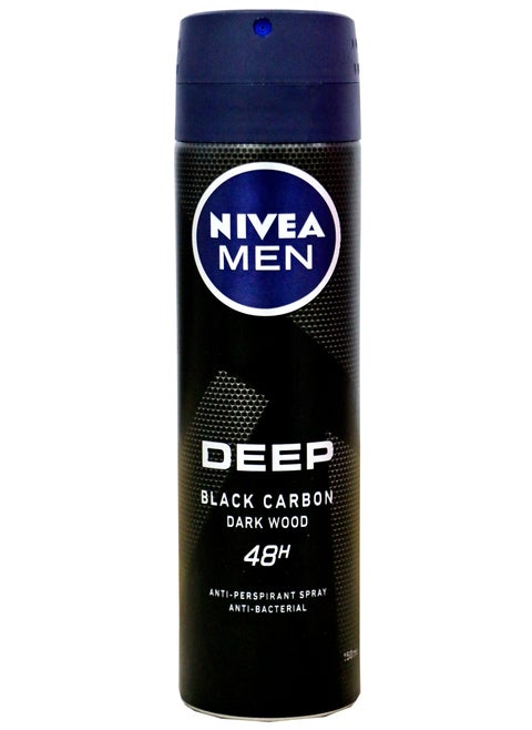 Nivea Antiperspirant Spray For Men Deep Black Carbon Dark Wood 150 Ml