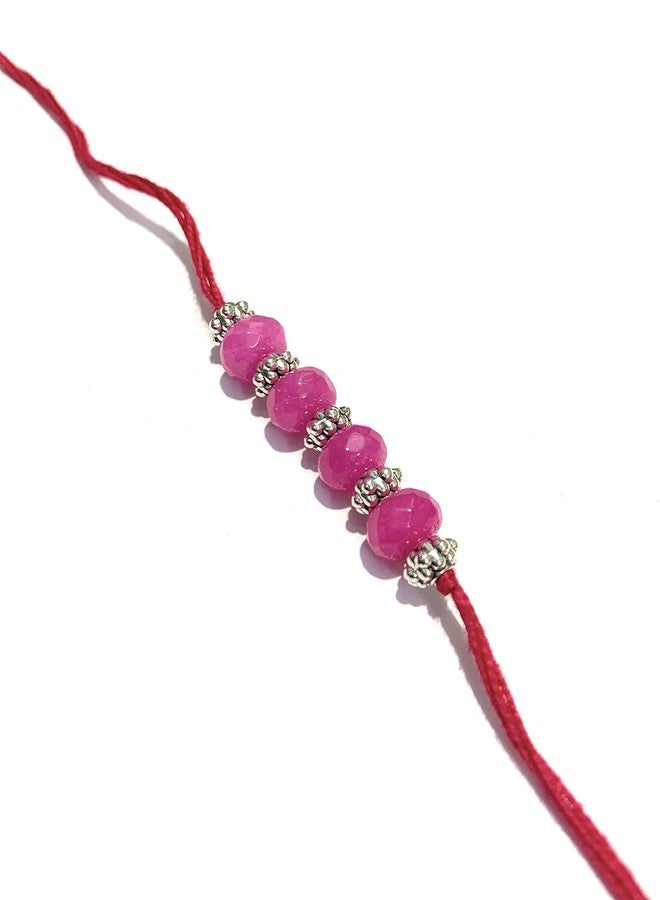 RDK SON'S Beautiful Designer Stone Rakhi for Brother/Bhai/Bro| Rakhi for Raksha Bandhan | Kalwa for Bhai (Pink) - Image 1