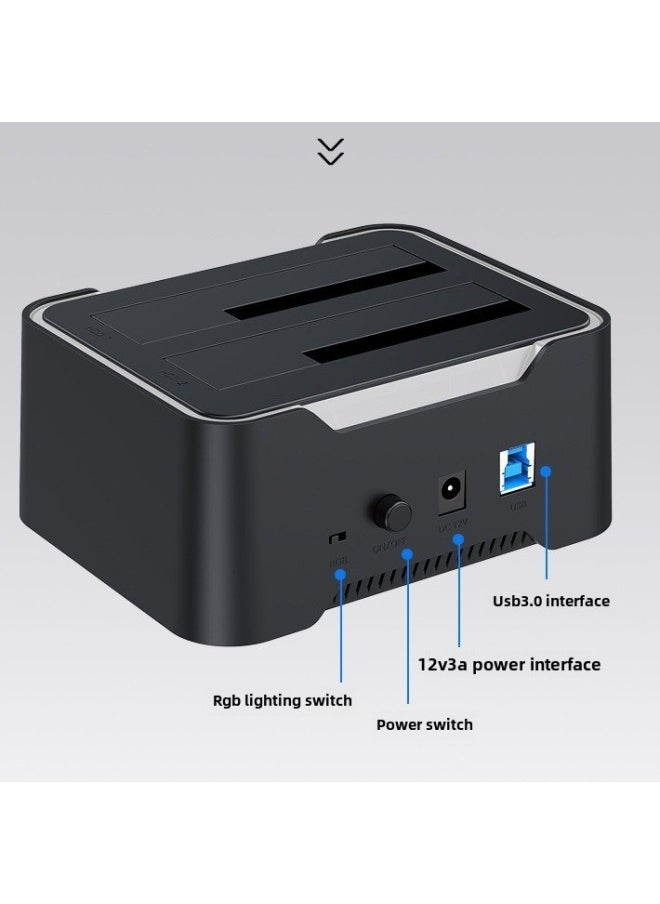 Generic 2.5/3.5 Inch Dual-disk SATA Hard Disk Base USB3.0 Laptop Desktop Computer Hard Disk Base RGB Light-Color:Dual Disk Bit Hard Drive Base  - Image 5