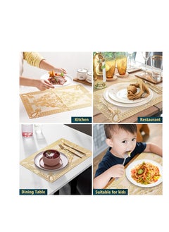 SYOSI SYOSI Placemats Kitchen Table Mat for Dining Table Non-Slip Washable Heat Resistant Plate Mat Rectangle Gold Bloom Kitchen Table Mats Placemats for Kitchen Wedding Restaurant TableSet of 6  - Image 4