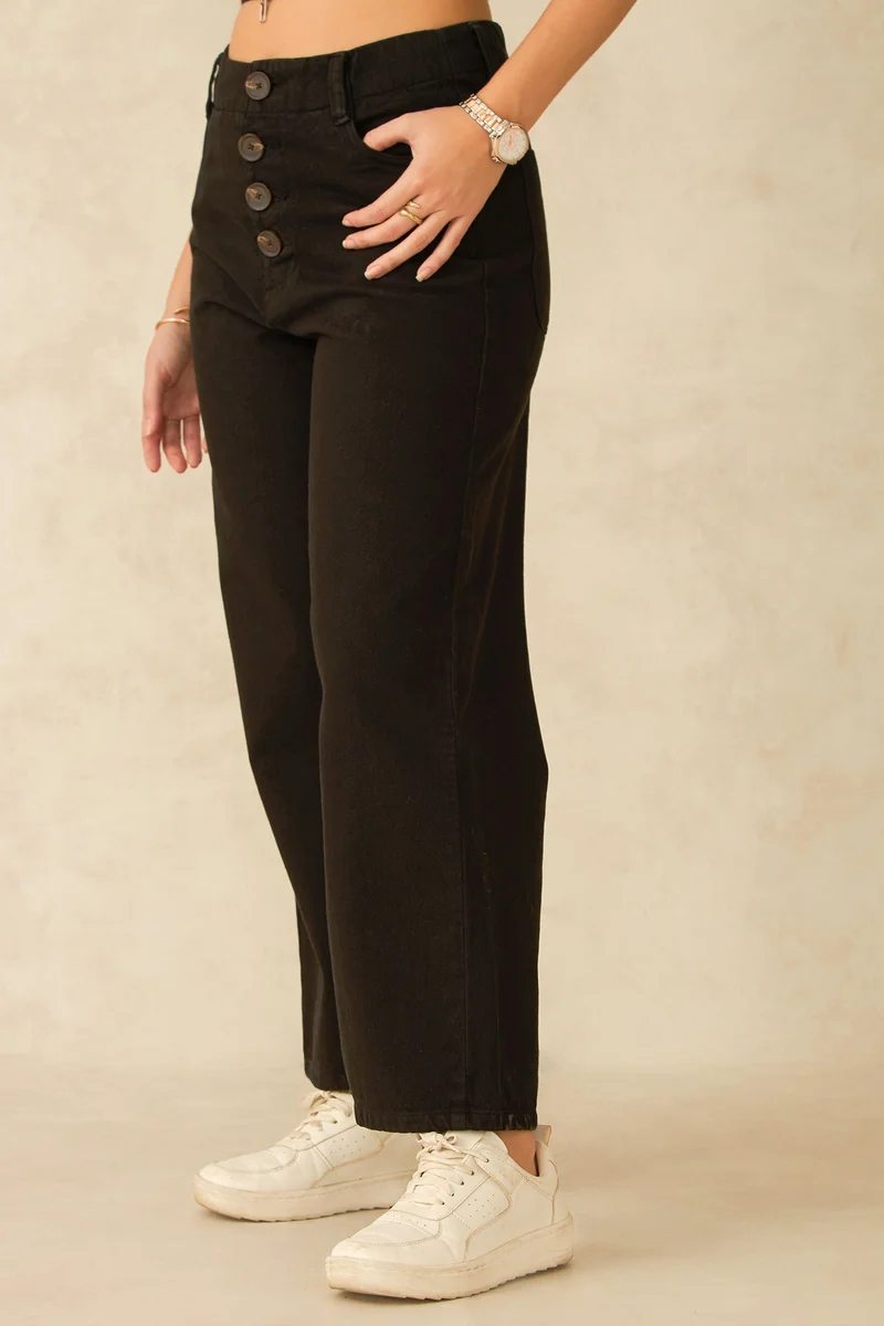 Virgio  Solid Cotton Denim High Waist Black Ankle Jean for Women for Women | Best Price UAE
