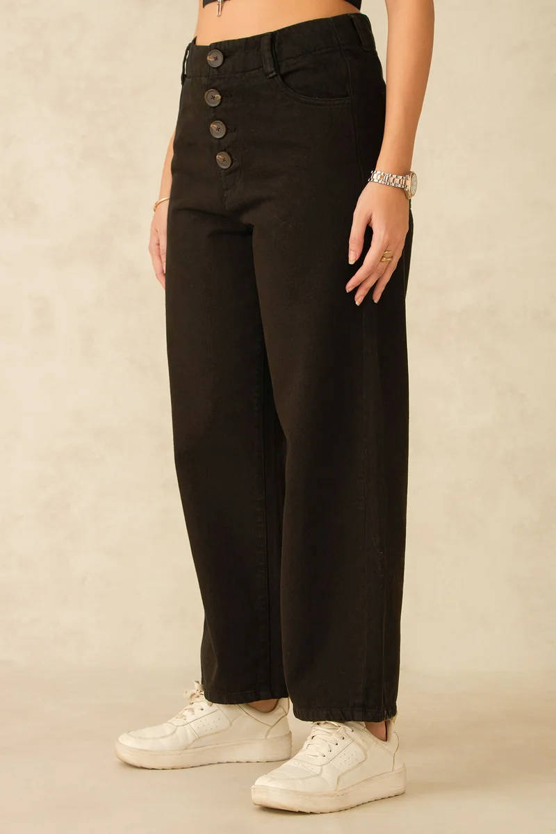 Virgio  Solid Cotton Denim High Waist Black Ankle Jean for Women for Women | Best Price UAE