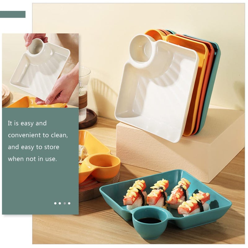 DANSR DANSR Premium Dip Serving Platter Modern Design Dumpling Plate Japanese Sushi Plate Plastic Square Plates with Sauce Holder Ideal for a Variety of Snacks and dips Chips and SalsaMulti 8  - Image 2