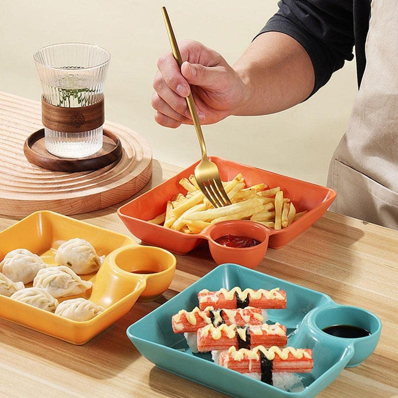 DANSR DANSR Premium Dip Serving Platter Modern Design Dumpling Plate Japanese Sushi Plate Plastic Square Plates with Sauce Holder Ideal for a Variety of Snacks and dips Chips and SalsaMulti 8  - Image 3